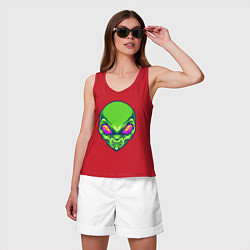 Майка женская хлопок Голова зелёного пришельца, цвет: красный — фото 2