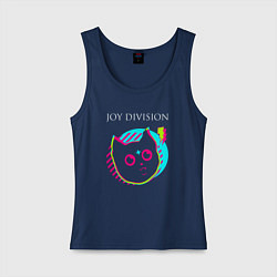 Майка женская хлопок Joy Division rock star cat, цвет: тёмно-синий