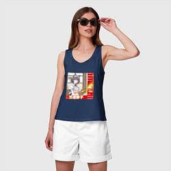 Майка женская хлопок Кошка жена аниме мем, цвет: тёмно-синий — фото 2