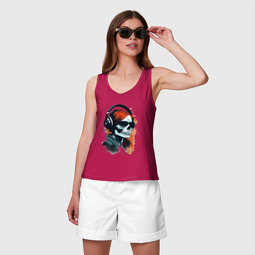 Женская майка Grunge redhead girl skull / Маджента – фото 3