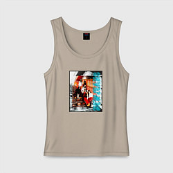 Майка женская хлопок NewJeans grunge, цвет: миндальный