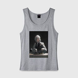 Майка женская хлопок Человек-бензопила Кига Демон Голода, цвет: меланж