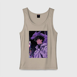 Майка женская хлопок Магическая битва Мэгуми Фусигуро волк, цвет: миндальный