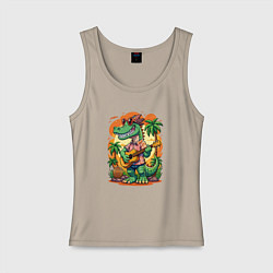 Майка женская хлопок Крокодил играет на гитаре жарким летом, цвет: миндальный