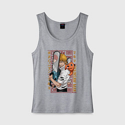 Майка женская хлопок Человек-бензопила Макима Денджи Почита, цвет: меланж
