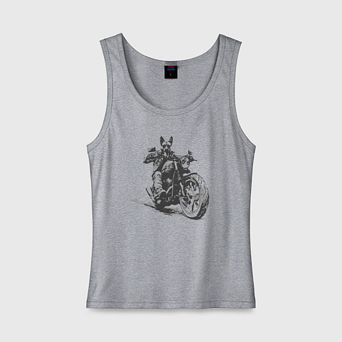 Женская майка Немецкая овчарка байкер на мотоцикле чоппере / Меланж – фото 1