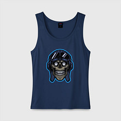 Майка женская хлопок Авиатор череп, цвет: тёмно-синий