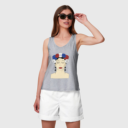 Женская майка Женский портрет: девушка в венке триколор / Меланж – фото 3