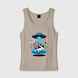 Майка женская хлопок НЛО и корова, цвет: миндальный