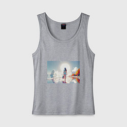 Майка женская хлопок Девушка на фантастическом пляже, цвет: меланж
