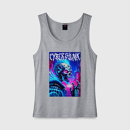 Женская майка Neon punk skeleton - ai art fantasy / Меланж – фото 1