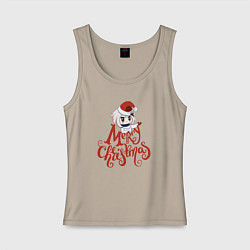 Майка женская хлопок Геншин импакт - Рождество, цвет: миндальный