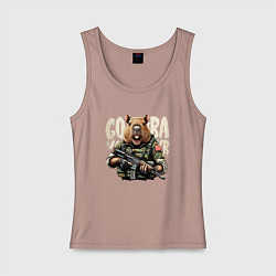 Майка женская хлопок Cool capybara - military style, цвет: пыльно-розовый