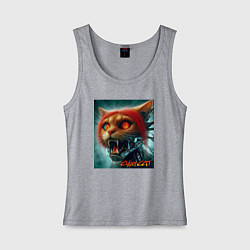 Майка женская хлопок Super cyber red cat - ai art fantasy, цвет: меланж