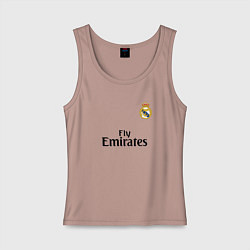 Майка женская хлопок Real Madrid: Fly Emirates, цвет: пыльно-розовый