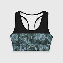 Топик спортивный женский Камуфляж: черный/синий, цвет: 3D-принт