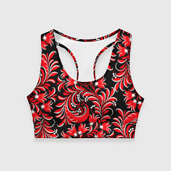 Топик спортивный женский Хохлома красная, цвет: 3D-принт