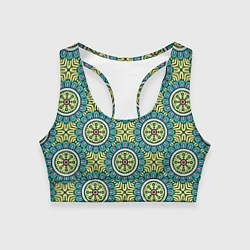 Топик спортивный женский Хризантемы: бирюзовый узор, цвет: 3D-принт