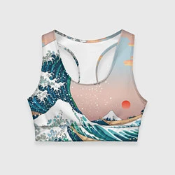 Топик спортивный женский Большая волна в канагаве, цвет: 3D-принт