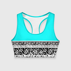 Топик спортивный женский Цветочный бирюзовый узор, цвет: 3D-принт
