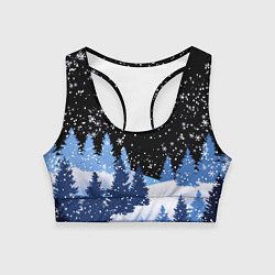Топик спортивный женский Снежная ночь в зимнем лесу, цвет: 3D-принт