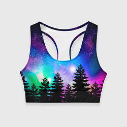 Женский спортивный топ Космический лес, елки и звезды