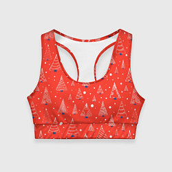 Женский спортивный топ Контур из белых елочек на красном фоне с синим сне
