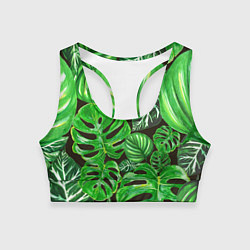 Топик спортивный женский Тропические листья на темном фоне, цвет: 3D-принт