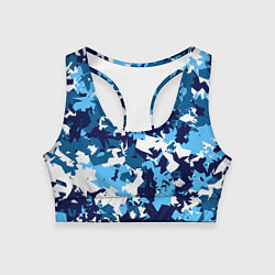 Топик спортивный женский Сине-бело-голубой камуфляж, цвет: 3D-принт