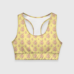 Топик спортивный женский Розовые пионы на желтом фоне, цвет: 3D-принт