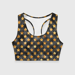 Топик спортивный женский Золотые звезды на черном, цвет: 3D-принт