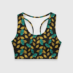Топик спортивный женский Золотые и зеленые листья, цвет: 3D-принт