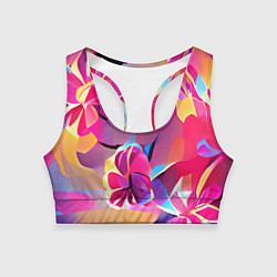 Топик спортивный женский Тропические краски Цветы, цвет: 3D-принт