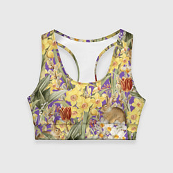Топик спортивный женский Цветы Нарциссы и Зайцы, цвет: 3D-принт