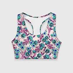 Топик спортивный женский Цветы Летние Фиолетовые Рудбеки, цвет: 3D-принт