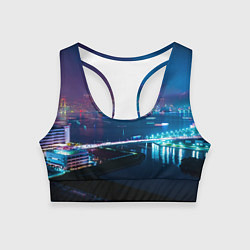Топик спортивный женский Неоновый город и мост - Синий, цвет: 3D-принт