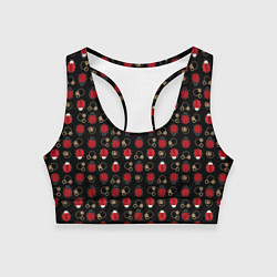 Женский спортивный топ Красные Божьи коровки на черном фоне ladybug