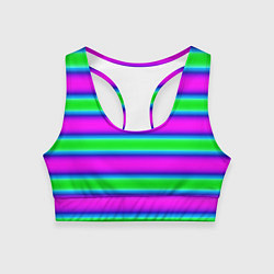 Топик спортивный женский Зеленый и фиолетовые яркие неоновые полосы striped, цвет: 3D-принт