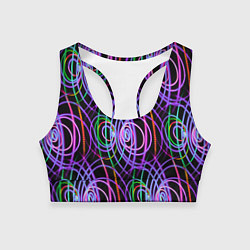 Топик спортивный женский Неоновые круги и линии - Фиолетовый, цвет: 3D-принт