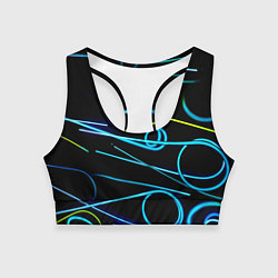 Топик спортивный женский Неоновые линии во тьме - Голубой, цвет: 3D-принт