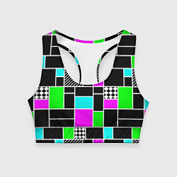 Топик спортивный женский Неоновый геометрический узор на черном, цвет: 3D-принт