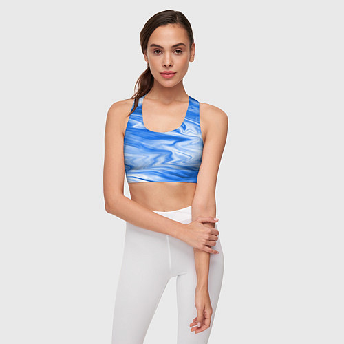 Женский спортивный топ Бело синий абстрактный фон Волны / 3D-принт – фото 3
