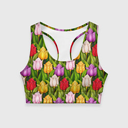 Топик спортивный женский Объемные разноцветные тюльпаны, цвет: 3D-принт