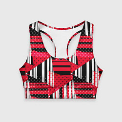 Топик спортивный женский Красный, черный и белый горошек и полоска, пэчворк, цвет: 3D-принт