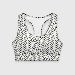 Топик спортивный женский Зеленые лианы на белом, паттерн, цвет: 3D-принт