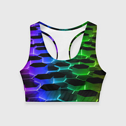 Топик спортивный женский Неоновые шестиугольники, цвет: 3D-принт