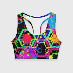 Топик спортивный женский Разноцветная геометрическая текстура, цвет: 3D-принт