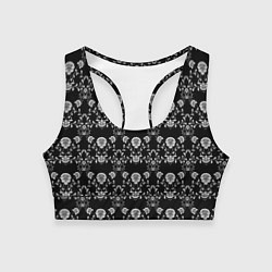 Топик спортивный женский Черно-белый цветочный полосатый ретро узор, цвет: 3D-принт