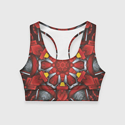 Топик спортивный женский Калейдоскоп из красных узоров, цвет: 3D-принт