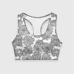 Топик спортивный женский Цветы хризантемы: линейный рисунок, цвет: 3D-принт